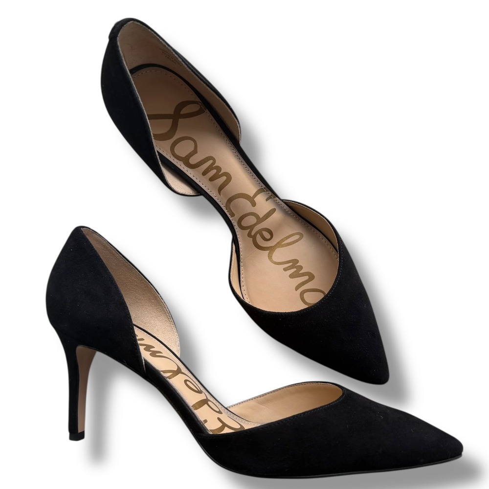 Sam Edelman Women 9.5M Telsa Black Suede d'Orsay Pointed Toe Stiletto Pumps Chic
